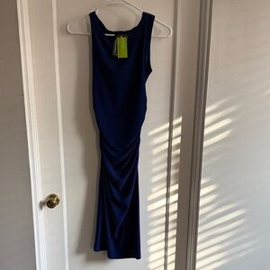 Norma Kamali Navy Gathered Midi Dress